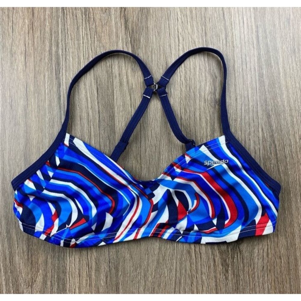 Speedo Girls Size 10 Criss Cross Adjustable Straps Lycra Blue Swim Top